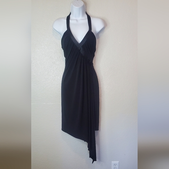 Silk Laundry Shelli Segal LBD Black Halter Open Back Asymetrical Dress Size 6 - Picture 1 of 9
